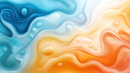 Obraz premium Abstract fluid art featuring vibrant blue, orange, and yellow waves. This design showcases a smooth blend of colors, perfect for backgrounds, wallpapers, and creative projects.