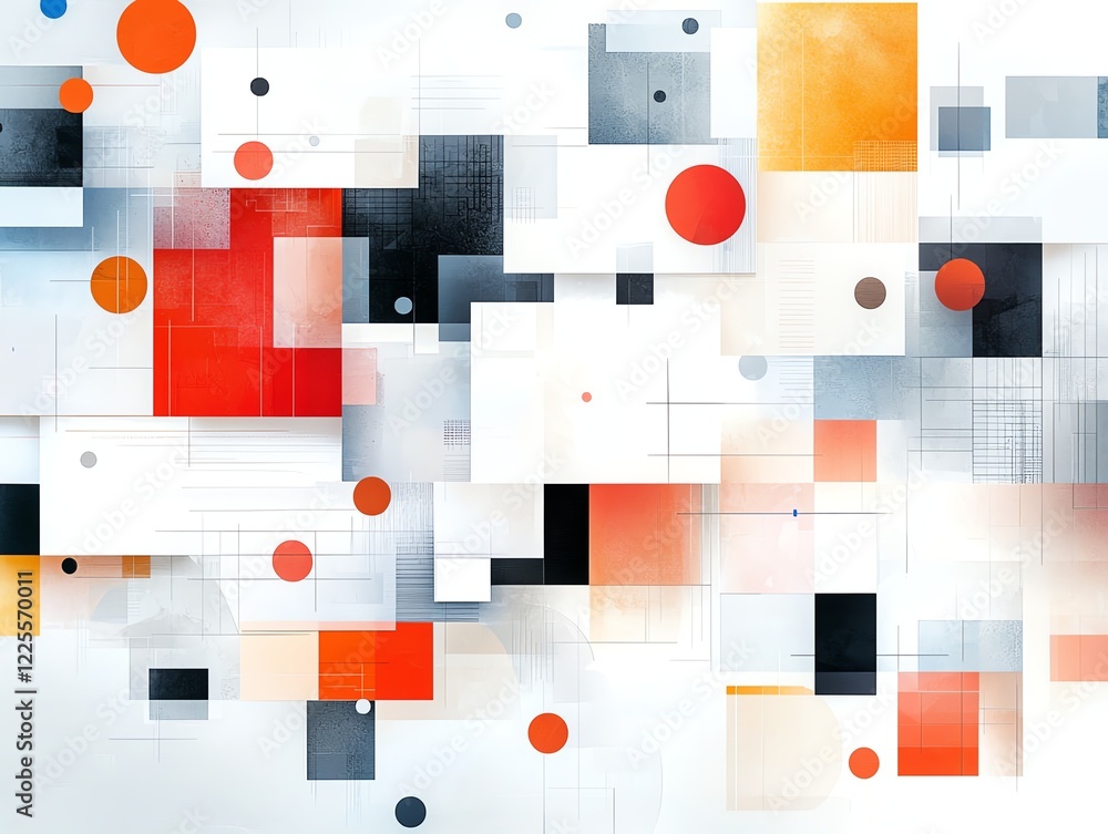 Poster an abstract composition featuring a dynamic arrangement of geometric shapes and vivid colors, creati