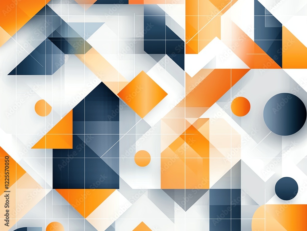 Poster an abstract composition featuring geometric shapes and vibrant colors, creating a modern and dynamic