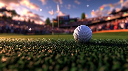 Golf Ball on the Green at Sunset