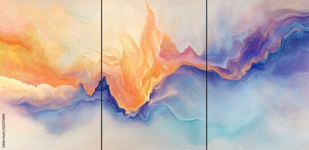 Poster abstract triptych: serene dreamscape: a mesmerizing abstract triptych, showcasing a flowing blend of