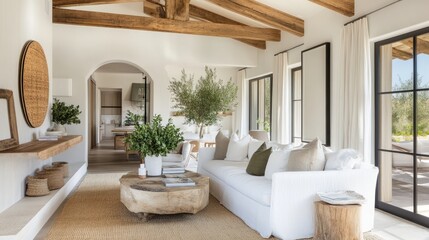 Fototapeta premium Modern Minimalist Living Room With Exposed Beams