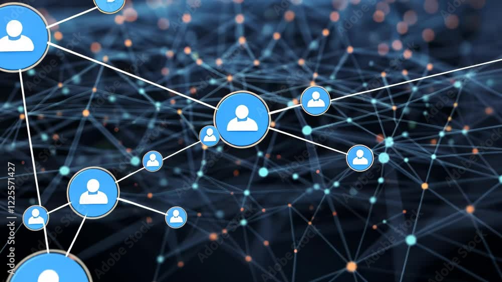 Aufkleber interconnected nodes and lines form a luminous network, representing data flow and communication in 