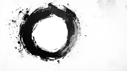 Abstract Black Ink Circle Brushstroke Composition, White Background, Zen Concept, Abstract Art, Monochrome Abstract Art, Zen Painting
