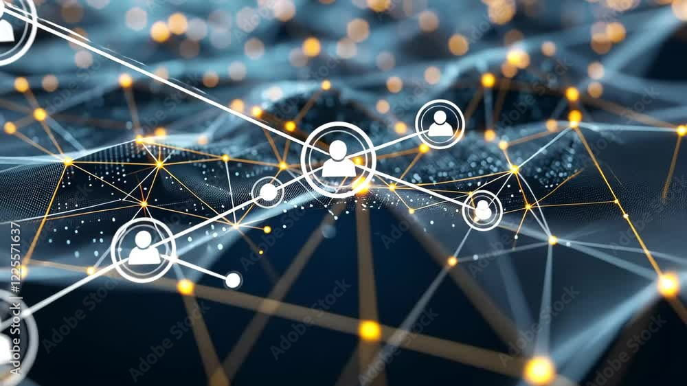 Poster this captivating visual depicts a network of glowing nodes interspersed across a textured surface, i