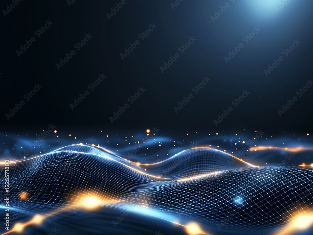 Poster this captivating digital landscape features luminous waves swirling in a dark environment, showcasin