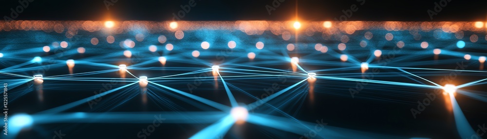 Poster this image features a dynamic network connection illustration, showcasing glowing nodes interconnect