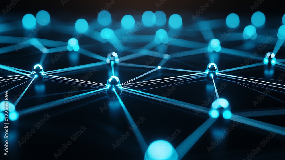 Poster this image showcases a close-up view of interconnected nodes highlighted in glowing blue, representi