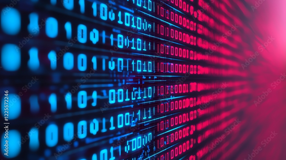 Aufkleber abstract digital binary code in vibrant blue and pink colors.