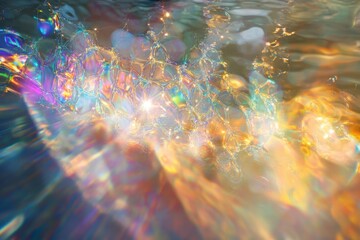 Colorful reflections and bubbles in a shimmering water surface