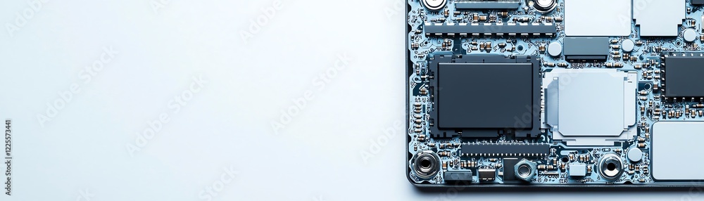 Poster close-up of a circuit board showcasing intricate electronic components.
