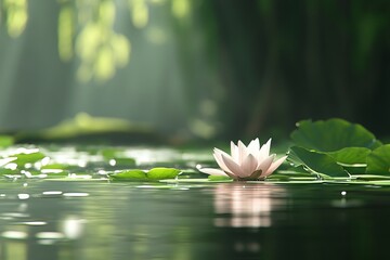 A white flower is floating on the water