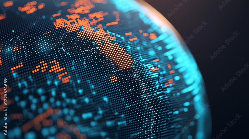 Poster close-up view of a digital globe representing global connectivity and data.