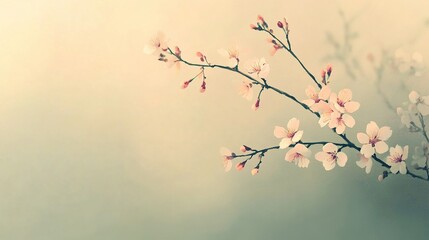 Obraz premium Delicate Branch of Soft Pink Cherry Blossoms