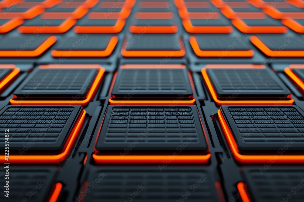 Aufkleber close-up view of modern technology with glowing grid pattern and sleek design.