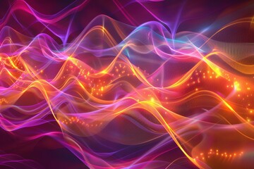 Obraz premium Futuristic 3D Illustration of Digital Sound Waves and Fiber Optic Lines for Tech Designs