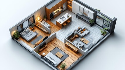 Sleek modern apartment with stylish furniture and beautiful natural elements. Generative AI