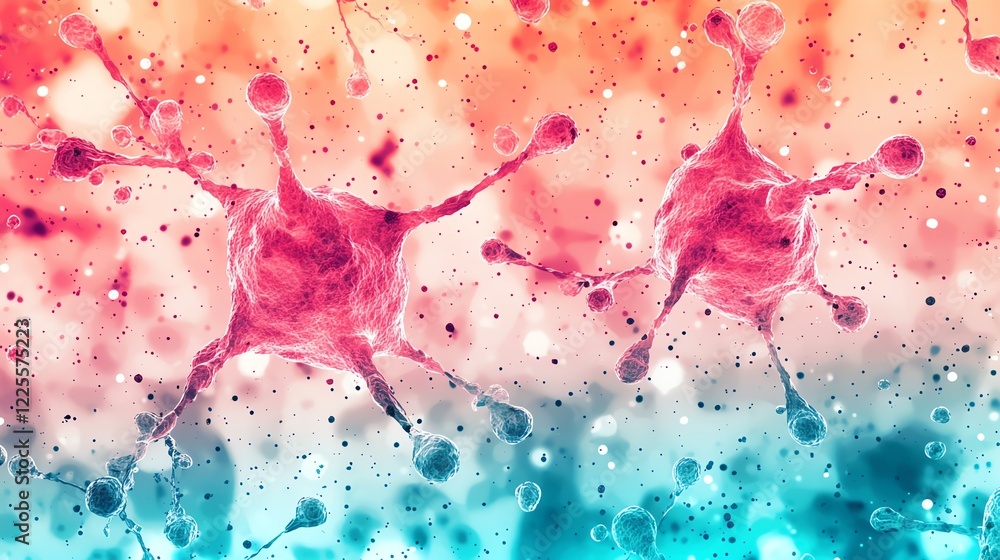Poster colorful abstract representation of cells in a scientific context, showcasing structure.