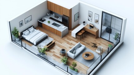 Fototapeta premium Spacious and modern apartment with stylish living room and kitchen. Generative AI