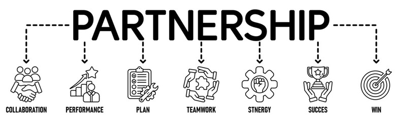 Partnership banner web icon vector illustration concept with icon of collaboration, performance, plan, teamwork, synergy, success and win-win solution