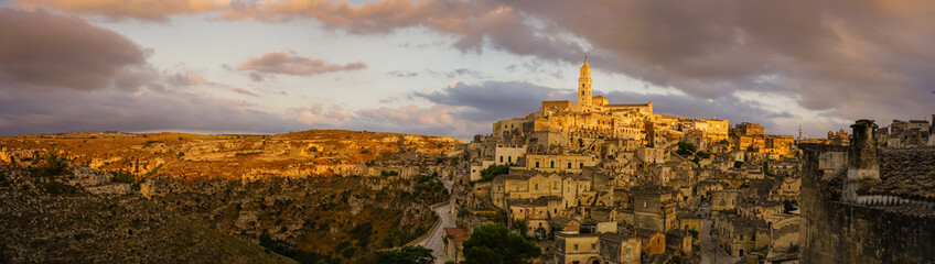 Obraz premium Matera panoramic sunset view, Basilicata, Italy