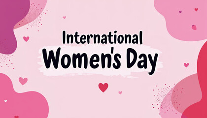 Creative banner design for International Women's Day featuring bold text, hearts, and vibrant colors celebrating women and their achievements.