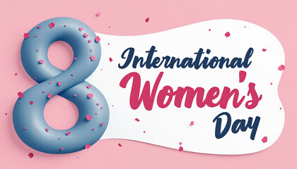 Colorful banner celebrating International Women's Day with floral designs and vibrant typography against a pink background.