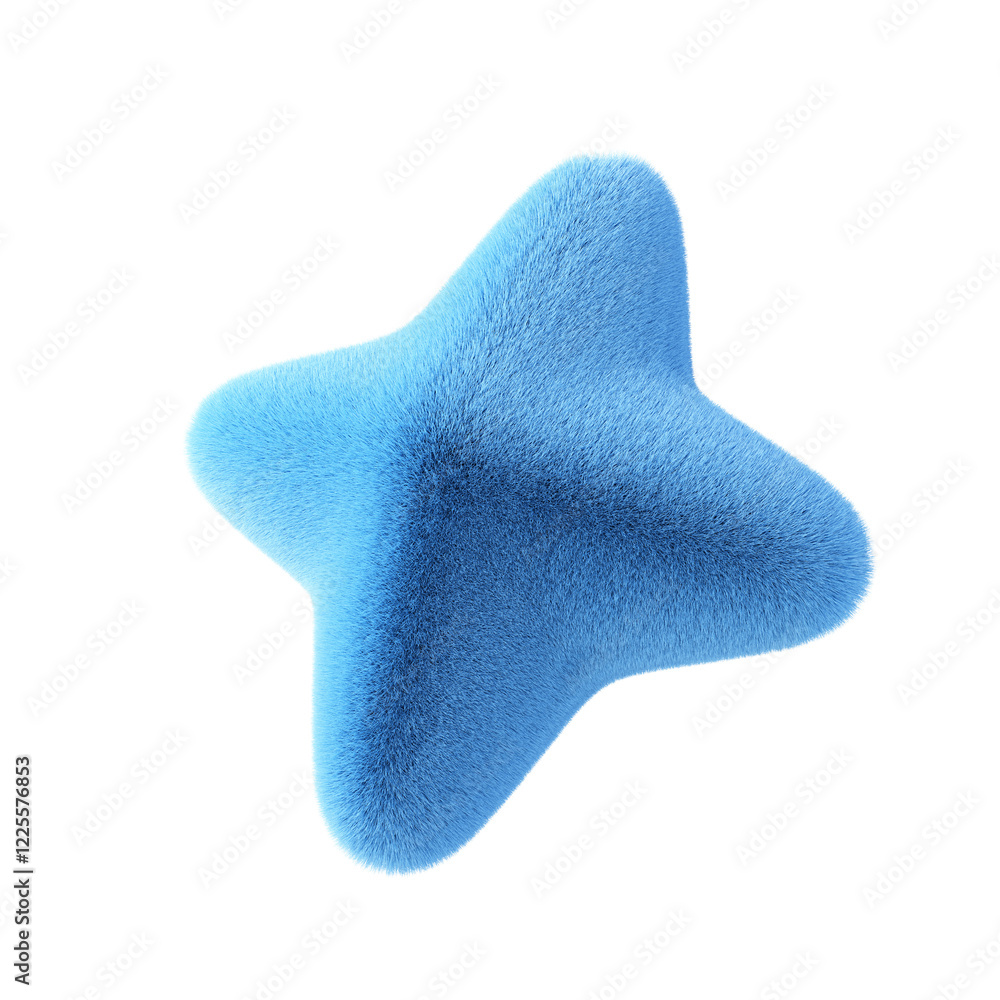 Poster plush star shape isolated on white background. 3d design element.