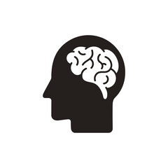 Human head with brain icon, thinking, innovation symbol isolated on transparent background, Human head with brain PNG