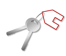 Keys with heart key chain, love, comfort, silver and pink gradient.