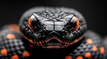 Fototapeta premium Close-up of a Black Snake with Orange Markings