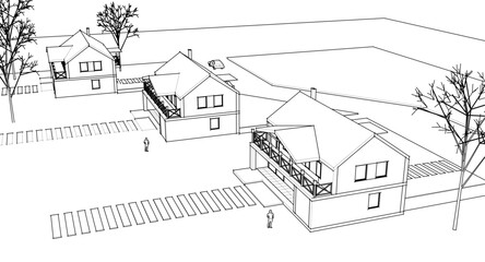 townhouse architectural sketch 3d illustration	
