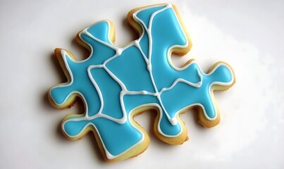 Puzzle Piece Shaped Cookie Adorned with Bright Blue Icing Symbolizing Unity and Whimsy
