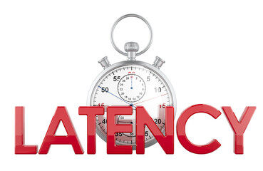 Latency, concept. Stopwatch with latency text, 3D rendering isolated on transparent background