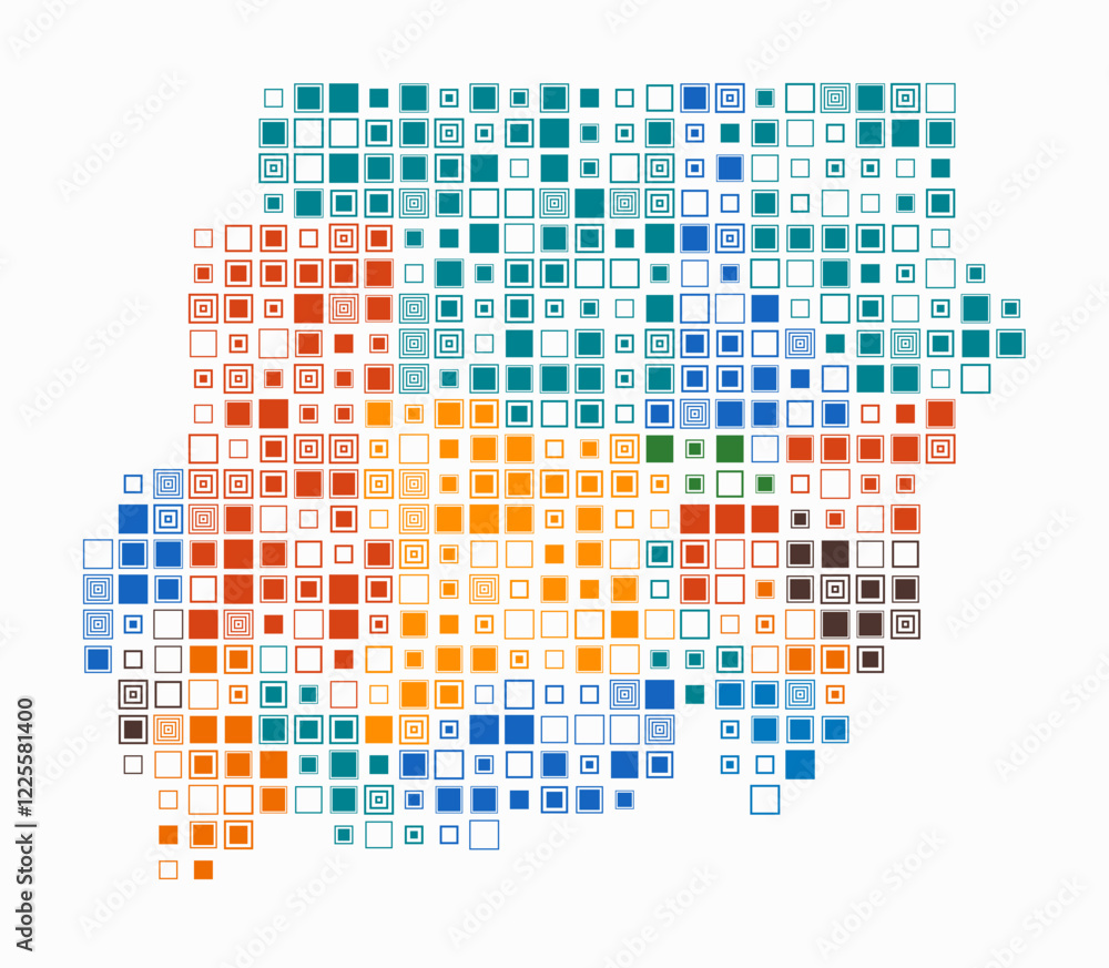 Poster sudan, shape of the country build of colored cells. digital style map of the sudan on white backgrou