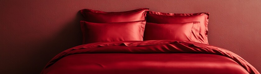 Luxurious red bedding with soft pillows creating a cozy and inviting atmosphere.