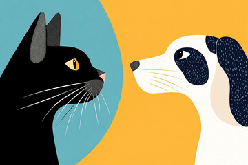 Funny cartoon style cat and dog