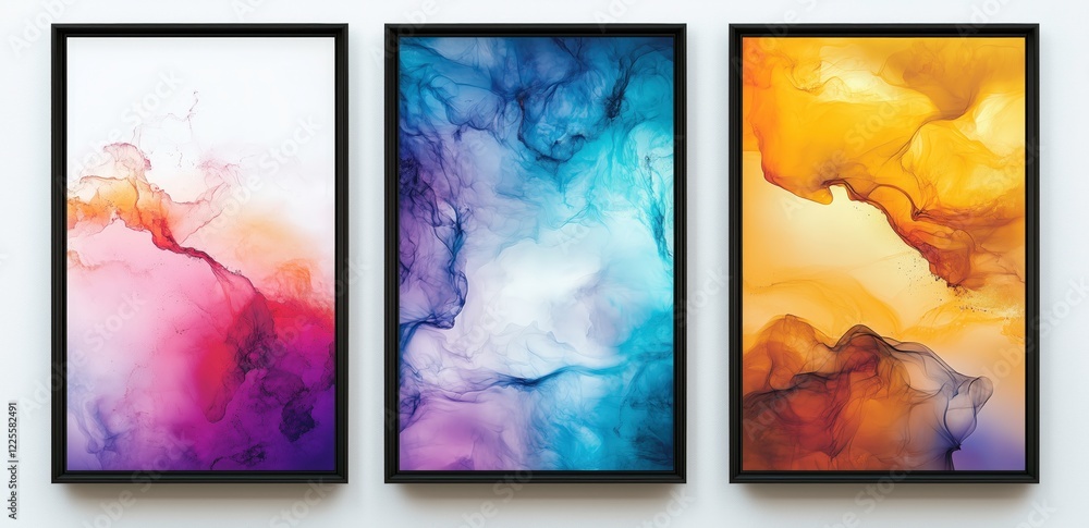 Poster abstract art triptych: a stunning collection of three abstract paintings in bold, vibrant colors and