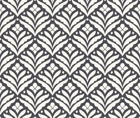 Abstract retro floral seamless pattern. Vector vintage flower art deco texture. Geometric minimalist background.
