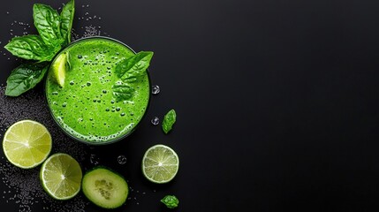 Green smoothie with lime and cucumber, healthy drink recipe