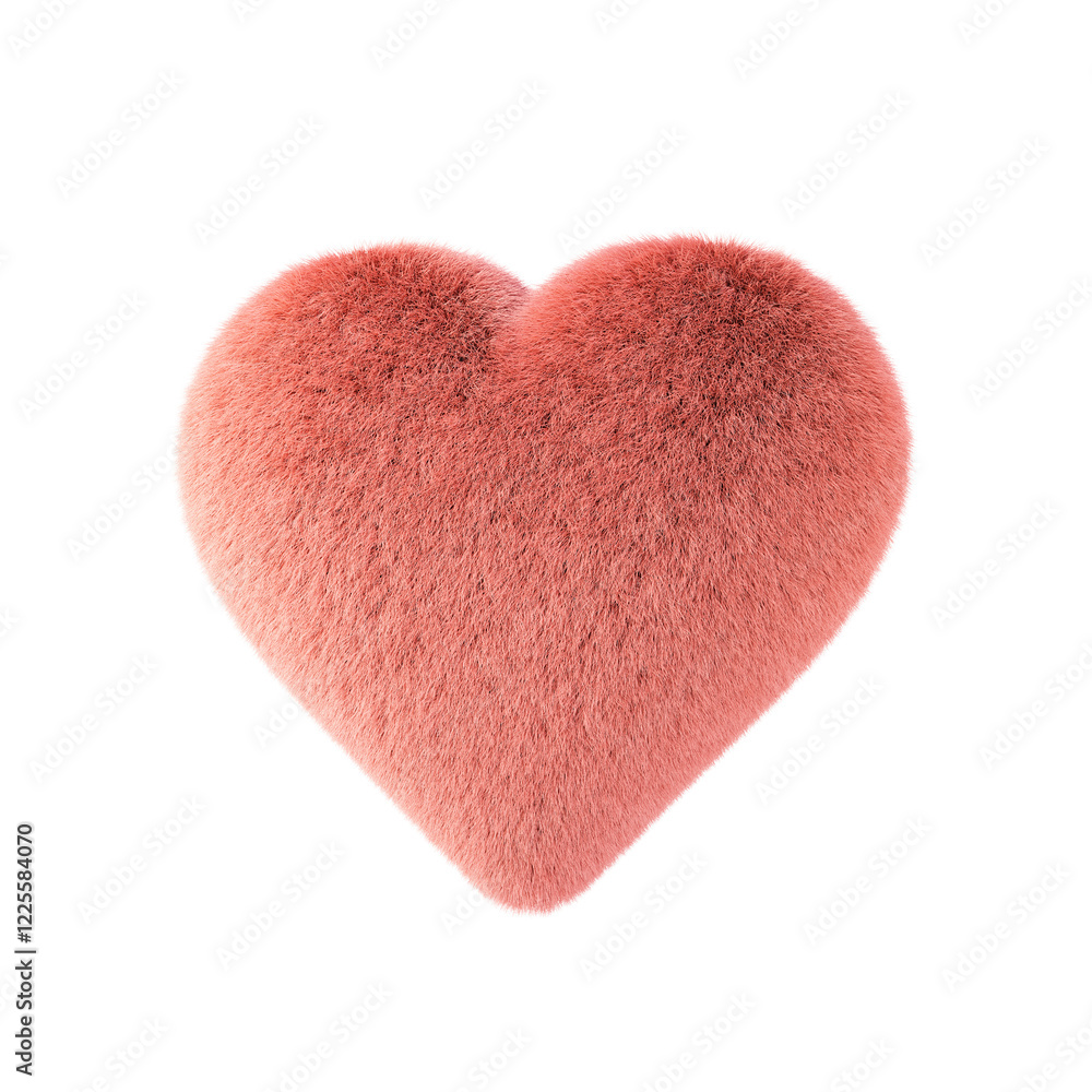 Poster plush heart shape isolated on white background. 3d design element.