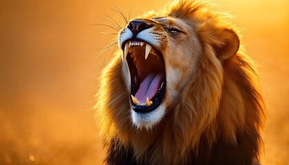 Majestic Roaring Lion at Sunset Golden Hour Wildlife Photography