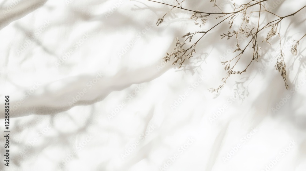 Poster Delicate branches cast serene shadows on a soft, diffused backdrop, creating a tranquil atmosphere in the quiet of early morning light