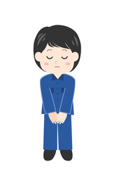 お辞儀をする女性作業員のイラスト