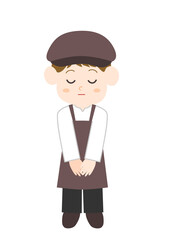お辞儀をする飲食従業員のイラスト