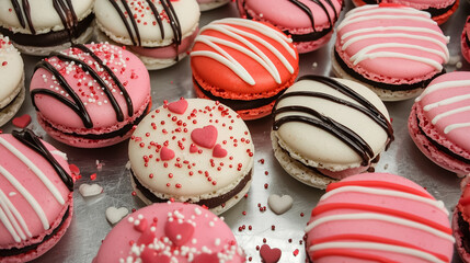 Valentine's Day assorted heart-themed macarons with hearts