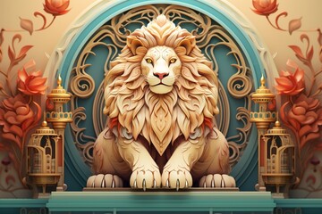 Obraz premium lion statue on the wall