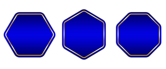 Blue gold buttons hexagon squares shaped objects set elements isolated on white background