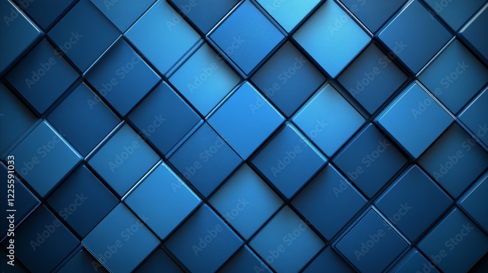 Poster Intricate patterns of blue squares interlocking to create a vibrant texture that emphasizes depth and dimension in modern design