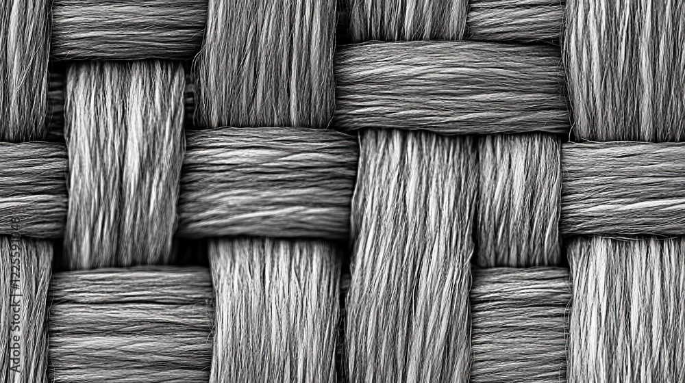 Poster intricate pattern of woven fibers captured in striking monochrome, showcasing the artistry of crafts